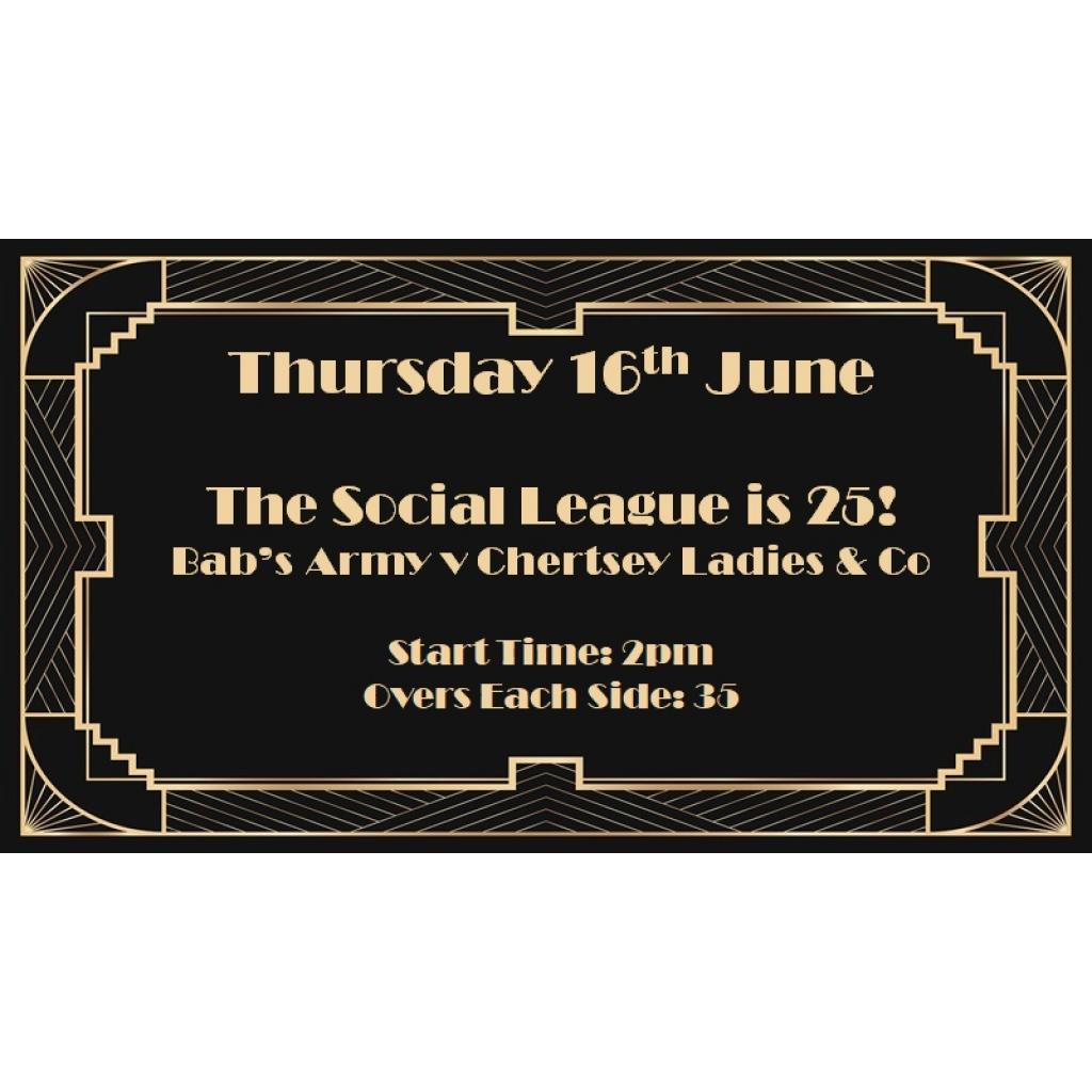 Matchday Information: Thursday 16th June - The Social League is 25! Bab's Army v Chertsey Ladies & Co - 6pm